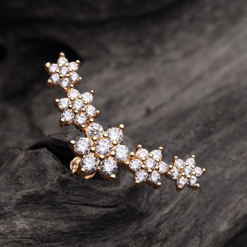 Detail View 1 of Golden Brilliant Sparkle Flower Journey Top Internally Threaded Steel Labret-Clear Gem